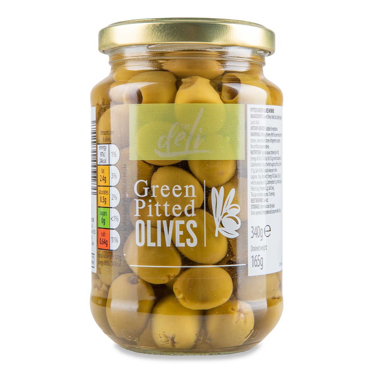 The Deli Pitted Green Olives In Brine 340g (165g Drained) ALDI